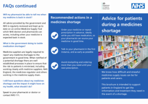 Advice for patients during a medicines shortage NHS leaflet
